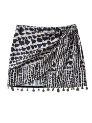 XNWMNZ 2024 Women's Fashion Geometric Print Knotted Mini Sarong Skirt Faldas Mujer Female Beading Tassel Casual Zipper Skirt