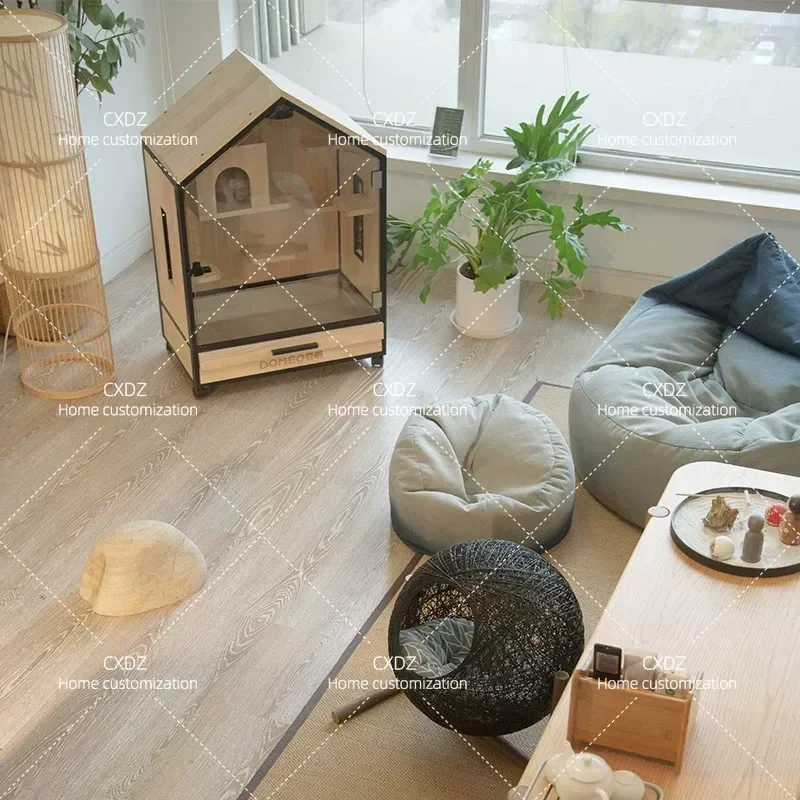 Solid Wood Chinchilla Cage Cabinet Multi Level Pet Villa for Rabbit Mink Glider with Honey Bag Hideout House Furniture