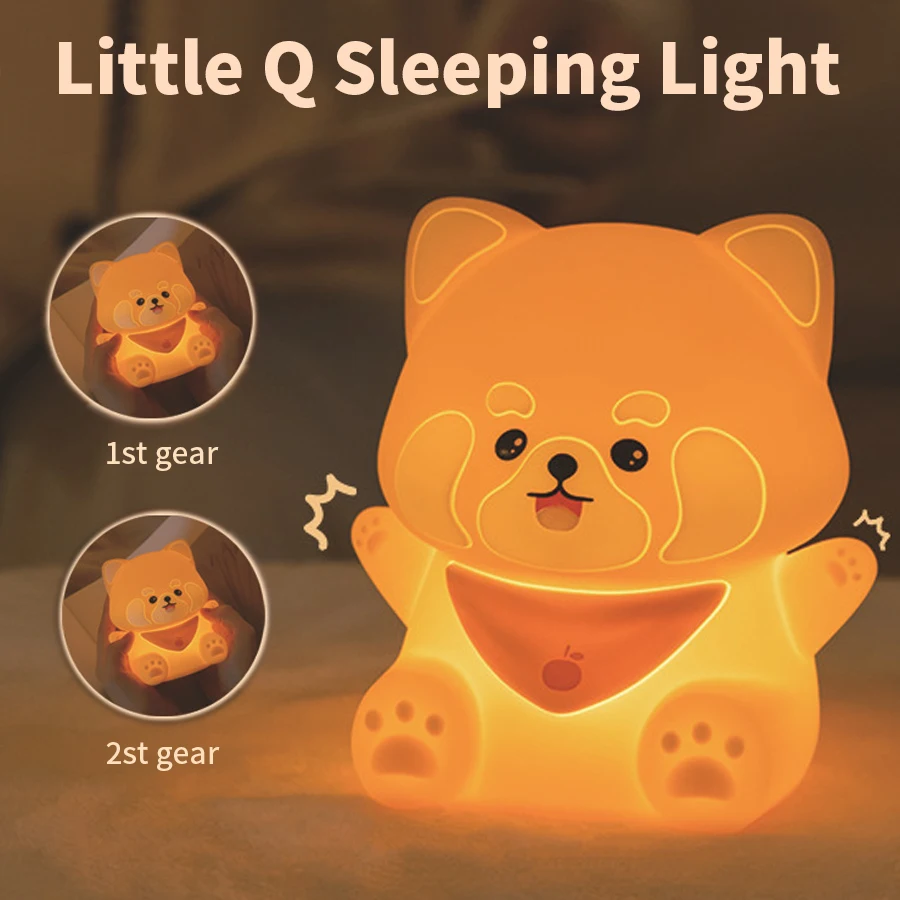 Red Panda Night Light LED Rechargeable Table Lamp Desk Room Decor Bedroom Bedside Nursery Kawaii Toddler Birthday Gift Silicone