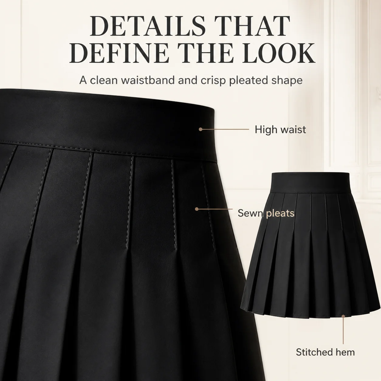 Women High Waist Pleated Mini Skirt with Inner Shorts Solid Color A Line Polyester Skirt Spring Summer Casual XS-XXXL