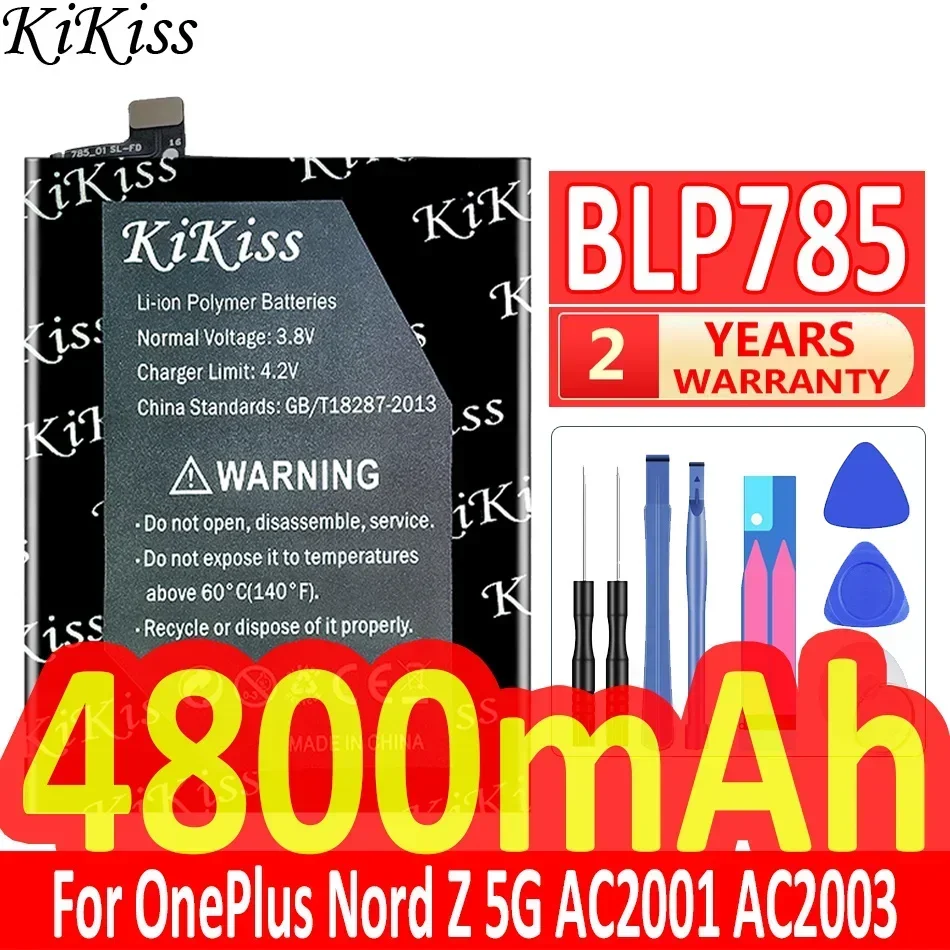 بطارية KiKiss قوية بقدرة 4800 مللي أمبير/5800 مللي أمبير في الساعة لهاتف OnePlus Nord Z/N10/2 5G AC2001 AC2003 لهاتف One Plus 1+ 9/10 Pro 9Pro