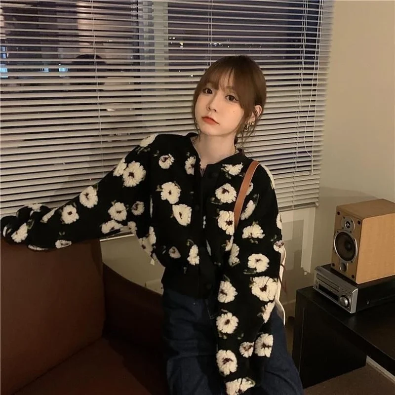 orean Sweet Three-dimensional Flowers Design Crop Coats O-neck Single Breasted Vintage Jackets 2022 Spring Autumn Chic Outwears