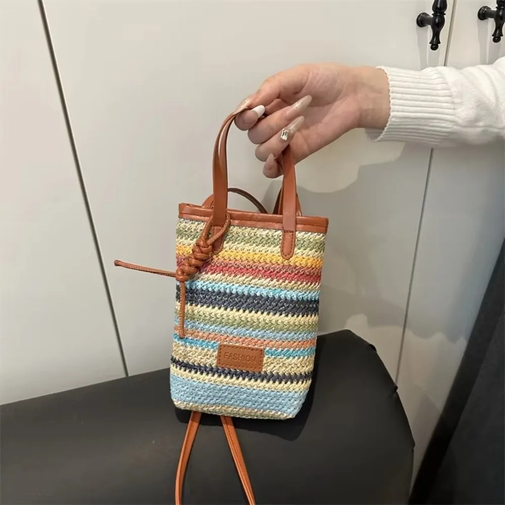 New Contrasting Color Straw Messenger Bag All-match High Capacity Straw Crossbody Bag Light Weight Weave Beach Bag Daily Use