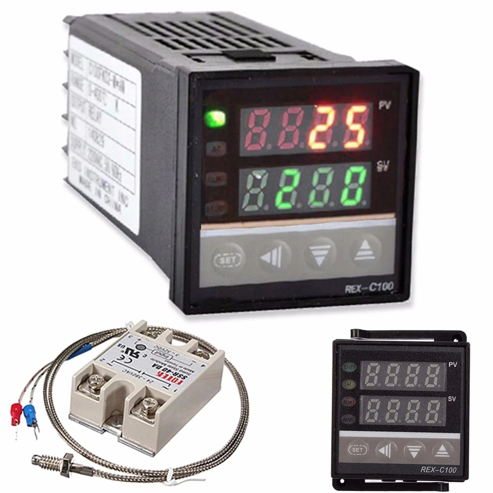 Digital LCD PID REX-C100 Temperature Controller Set + K Thermocouple + Max.40A SSR Intelligent Temperature Control Device