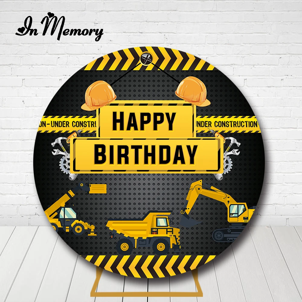 

Construction Party Round Backdrop Cover For Boy Birthday Photography Banner Decor Backdrop Dump Truck Banner Customized