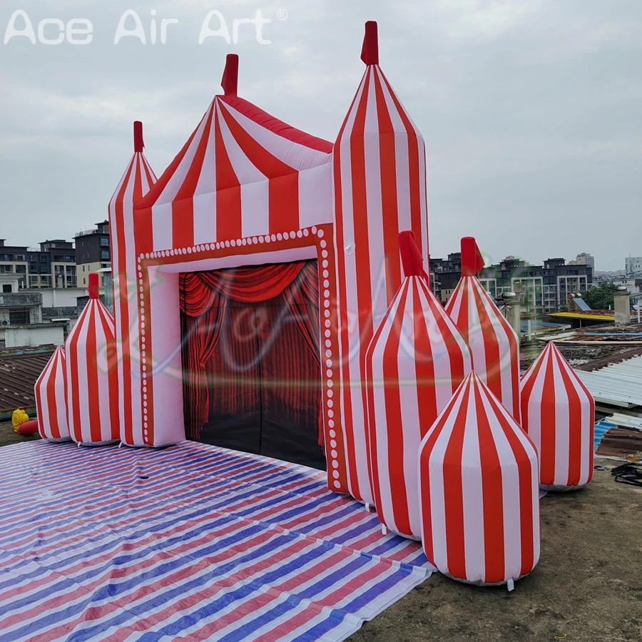 Outdoor Celebration Entrance Customizable Inflatable Red&White Striped Circus Arch for the Carnival Parade or Stage Backdrop