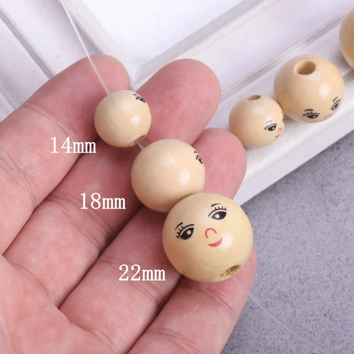 10pcs Round Girl Face Painting 14mm 18mm 22mm Natural Wood Loose Woodcraft Beads For Handcraft DIY Jewelry Making