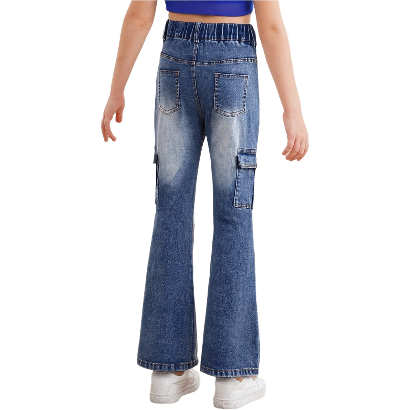 أطفال بنات البضائع الجينز سستة يطير مرونة الظهر الخصر جرس أسفل الدنيم السراويل المراهقين مدرسة بناطيل أطفال سراويل أنيقة 6 8 16