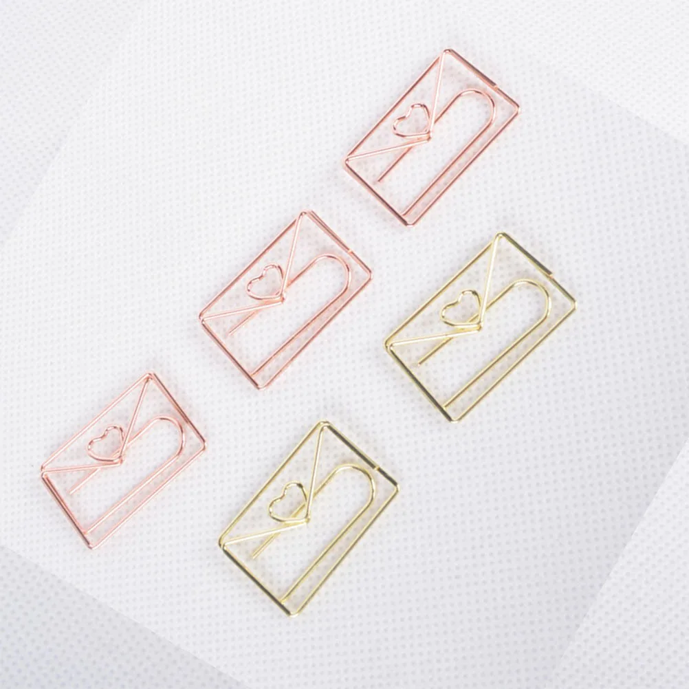 10Pcs Heart Envelope Metal Paper Clips Bookmark Clips for Notes Photos Documents School Office Use Paper Clip Holder