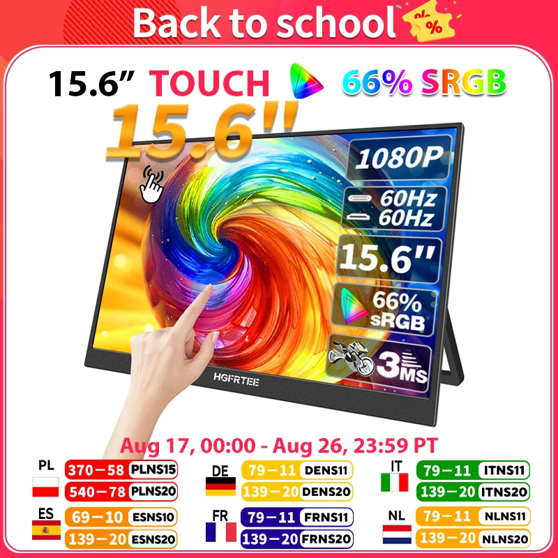 Hgfrtee 15,6 Zoll Touch tragbarer Monitor ADS-IPS 1920*1080p 300cd/m2 erweitertes Display für Laptop zweiten Bildschirm Xbox ps4/5