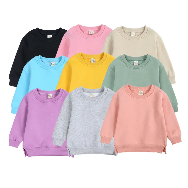 2 Pcs Children's Sweatshirts Boys Fleece Tops Girls Long Sleeved Tees Soft T-shirt Kids Leisure Wear Candy Colors Casual Fashion