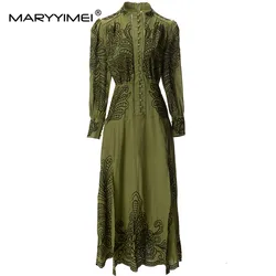 Maryimei Fashion Designer primavera estate donna o-collo lanterna maniche Split stampato vacanza abiti a-line