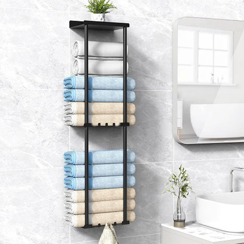 Bathroom Storage Holders Metal 3-tier Shelf Storage Holders Multifunctional Towel Holder Racks Wall Organizer Racks Home Decor