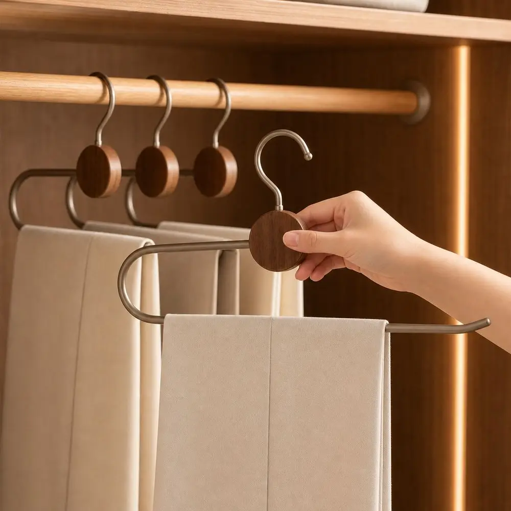 Metal Pants Hanger Non Slip Rotating Hook Clothes Storage Rack Crease Free Open End Structure Pants Storage Cabinet