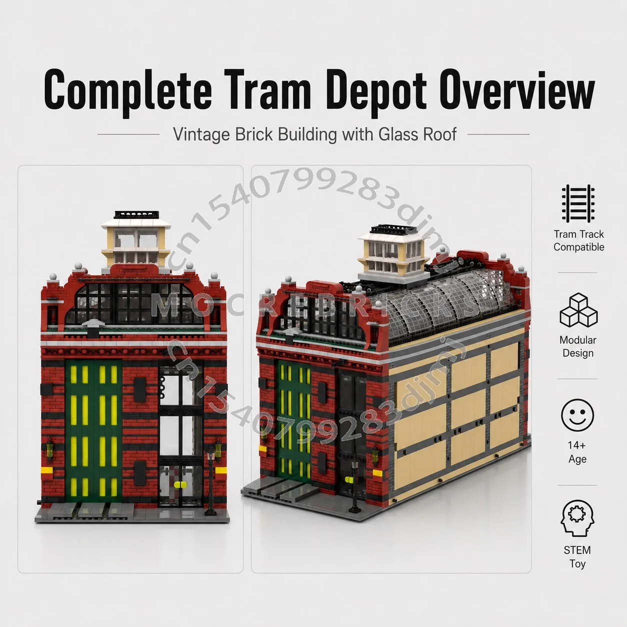 MOC City Architecture Tram Depot Building Blocks 5886PCS Modular Street View Station Bricks Model DIY Toys Gift For Adults