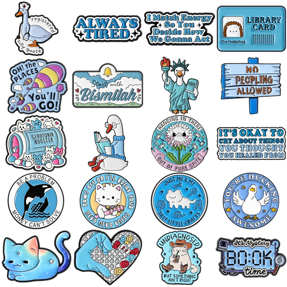 Literary Emotional Blue Enamel Pins Cute Pet Healing Self Expression Fashion Brooches Lapel Badge Jewelry Gift For Friends