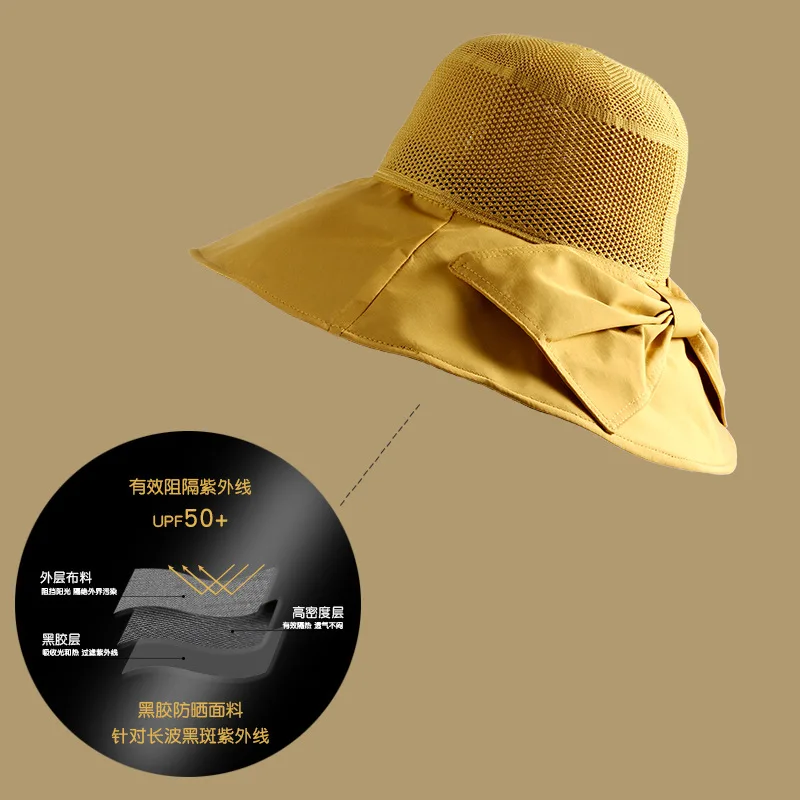 Vinyl Protective Female Summer Face Cover Ultraviolet-Proof Sun Korean Style Fashion Bowknot Bucket Hat Tide