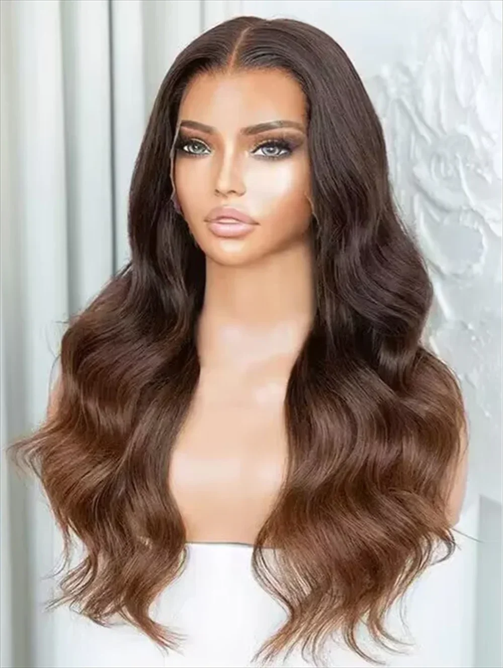 

13*4 Lace 26"Long Free Part Human Hair Ombre Brown Color Wigs Body Wave Remy Preplucked 180Densit Lace Front Wig Bleached Knots