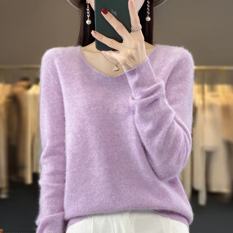 Women's Sweater 2024 Spring Autumn New V-Neck Wool Knitwear Pullover First-Line Ready-To-Wear Fashion Simple Basic Base Clothing