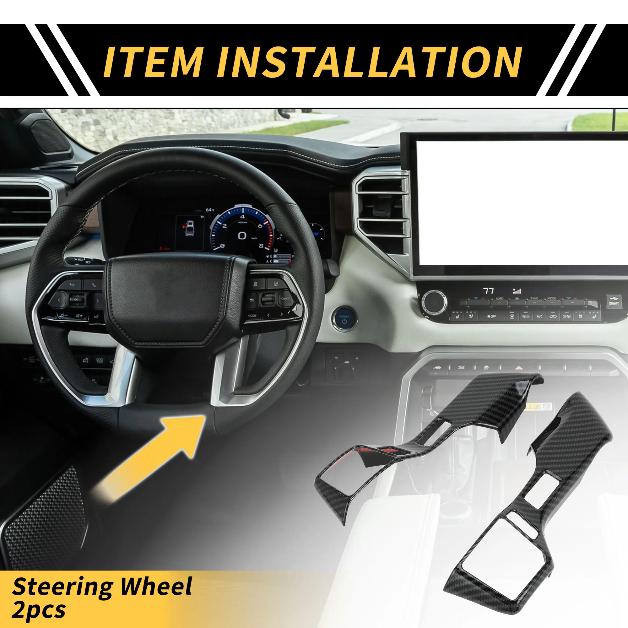 

UXCELL 2 Pcs Carbon Fiber Pattern Steering Wheel Cover Trims for Toyota Tacoma 16-23
