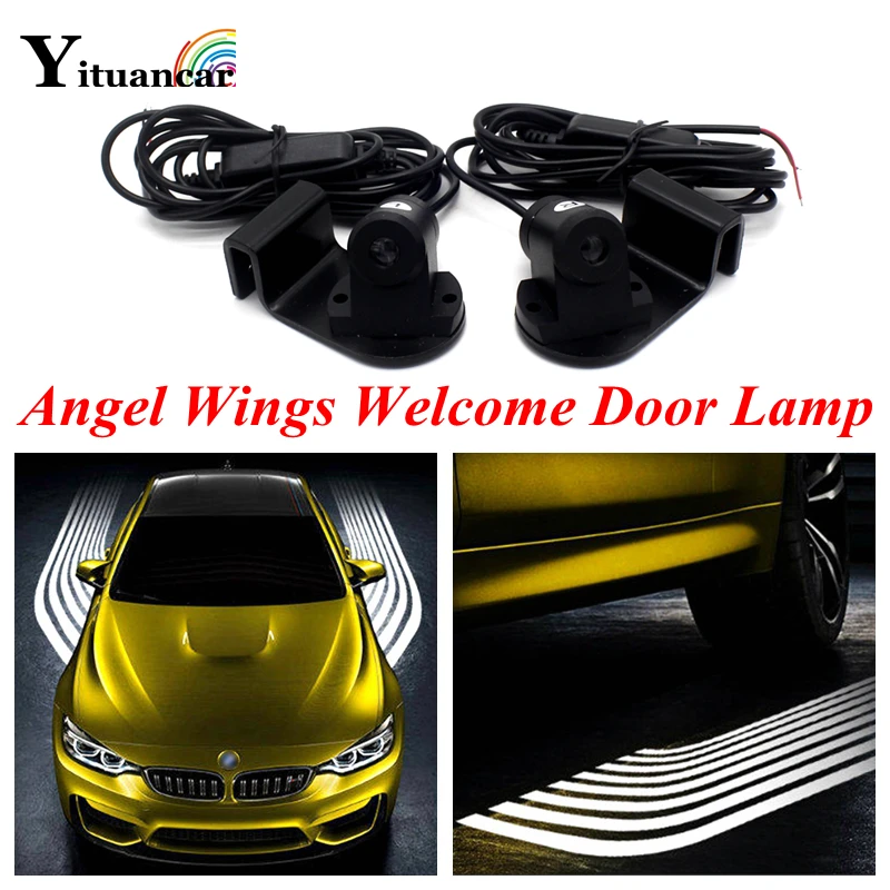 Yituancar 2X LED Angel Wings Welcome Shadow Decorative Light Car Styling Laser Projector Carpet Door Atmosphere Warning Lamp