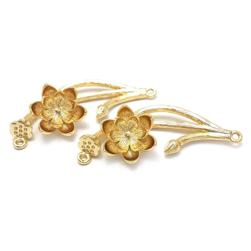 18K Gold Color Brass Plum Lotus Flower Branch Charms Pendants High Quality Diy Jewelry Making Supplies Necklace Accessories