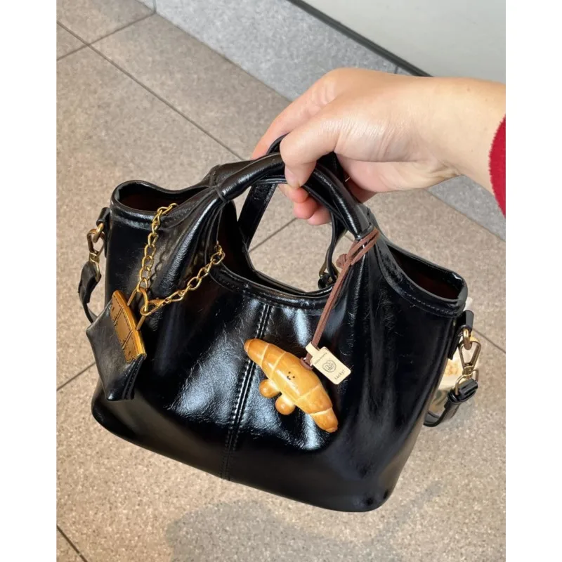 

JIAERDI High Street Black Shoulder Bags Women 2025 New Pu Leather Handle Y2k Messenger Bag Female Retro Large Capacity Handbag