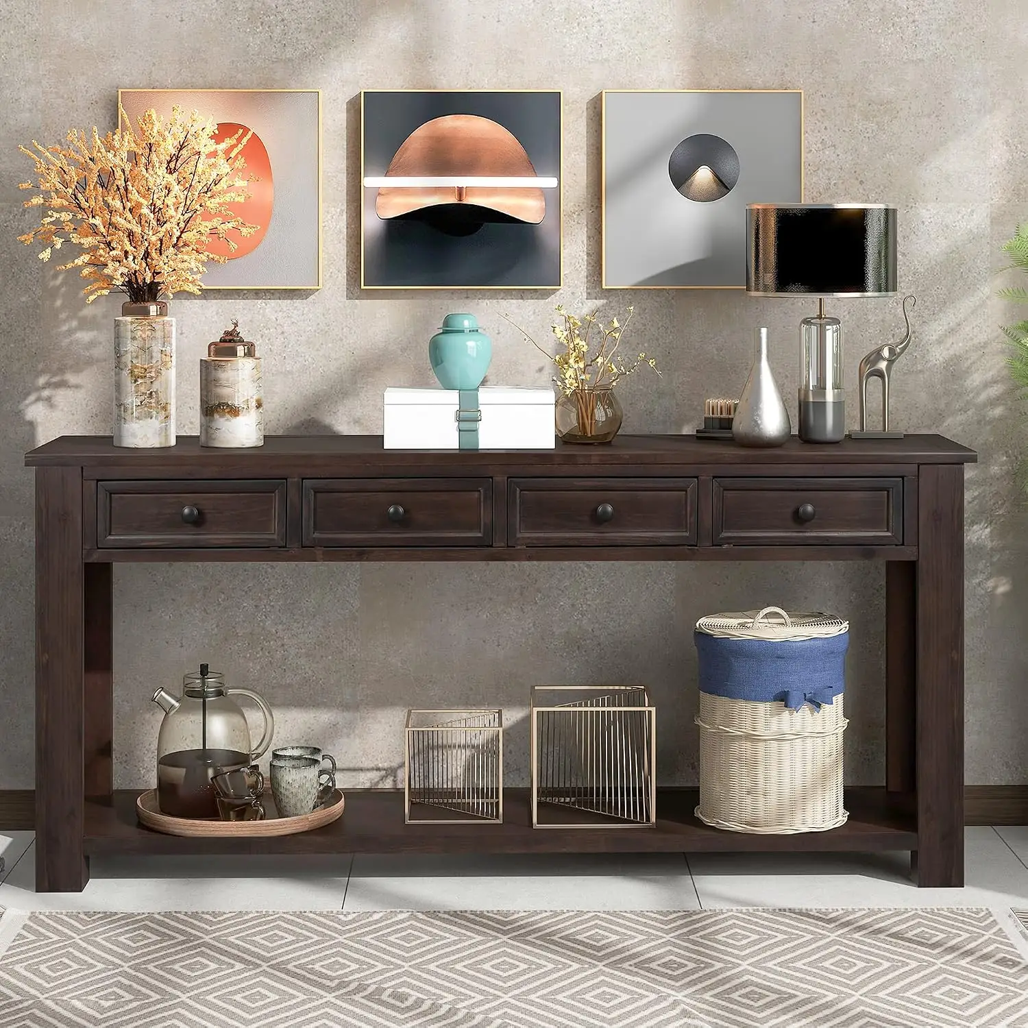 Entryway Console Table with Storage Drawers & Bottom Shelf, Customized