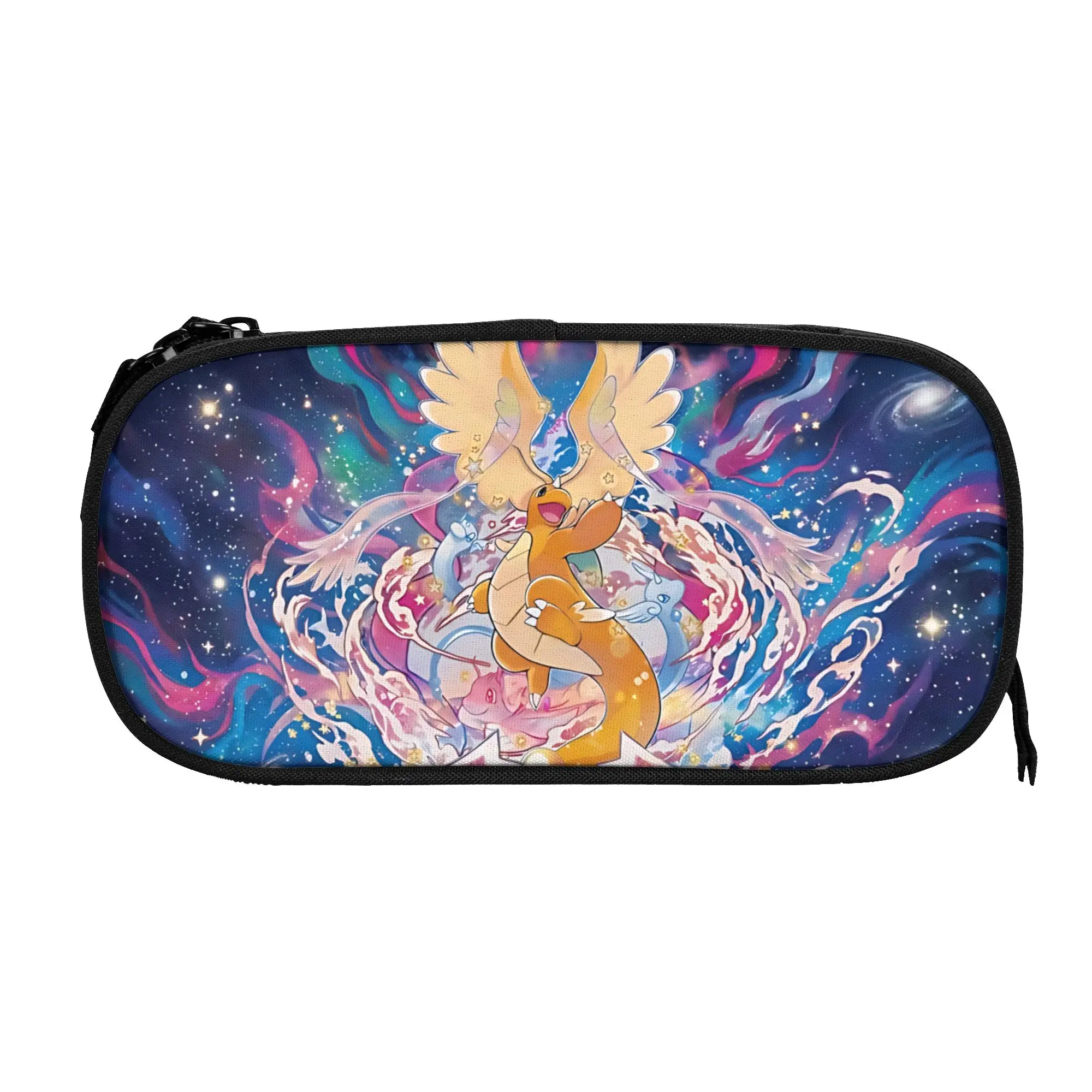 Large Capacity Bags for Child Cartoon Dragonite Cosmic Galaxy Pattern Pokemon Theme Handheld Study Bag for Boys Gilrs Kids