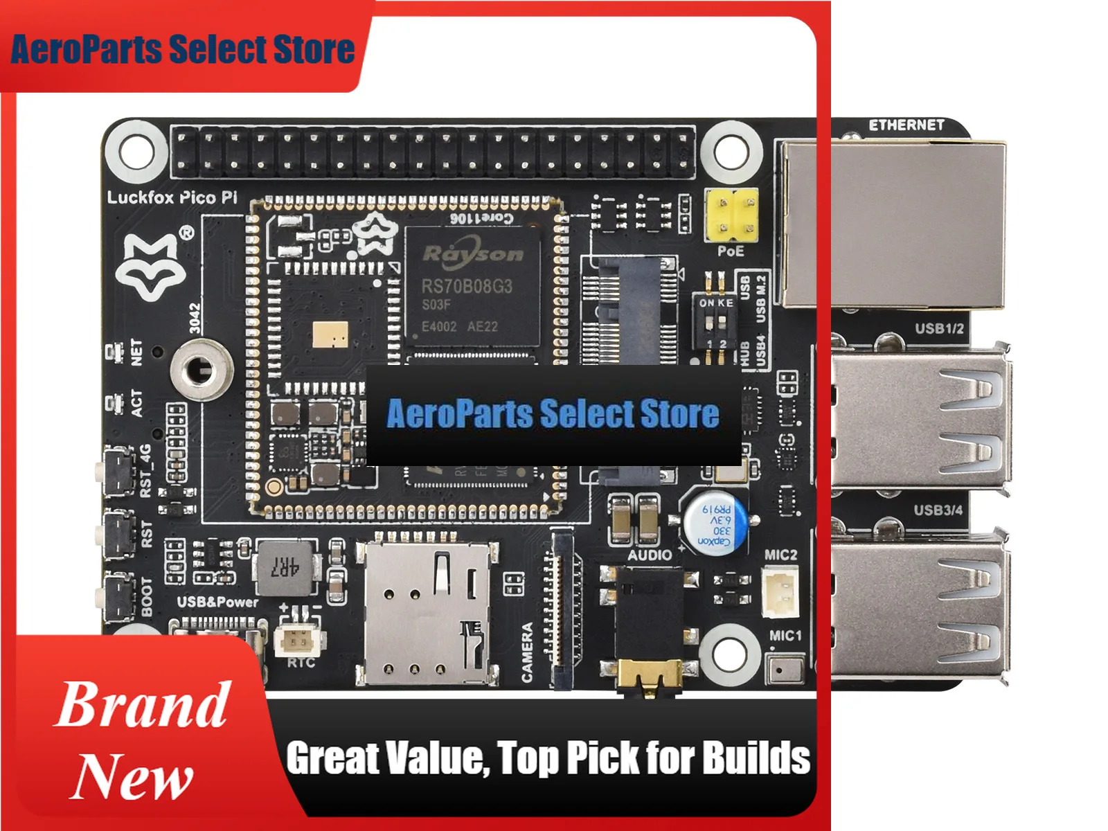 AeroPartsLuckfox Pico Pi Linux Micro Development Board, Based On Luckfox Core1106 8GB EMMC Supports Intelligent Encoding, Self-d