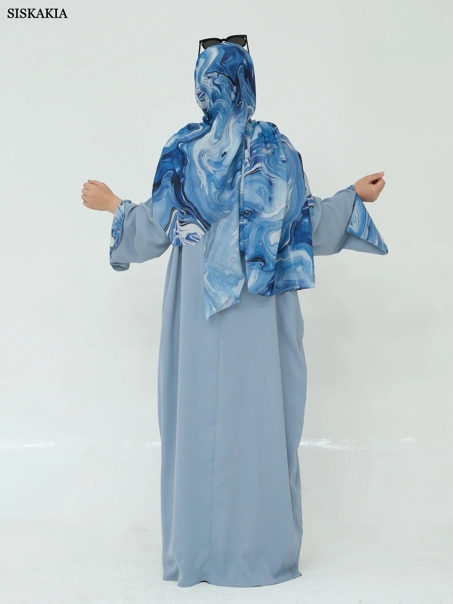 Siskakia Muslim Elegant Women’s Dress Hijab Floral Print included Dubai Split Sleeve Abayas Moroccan Caftan Woman