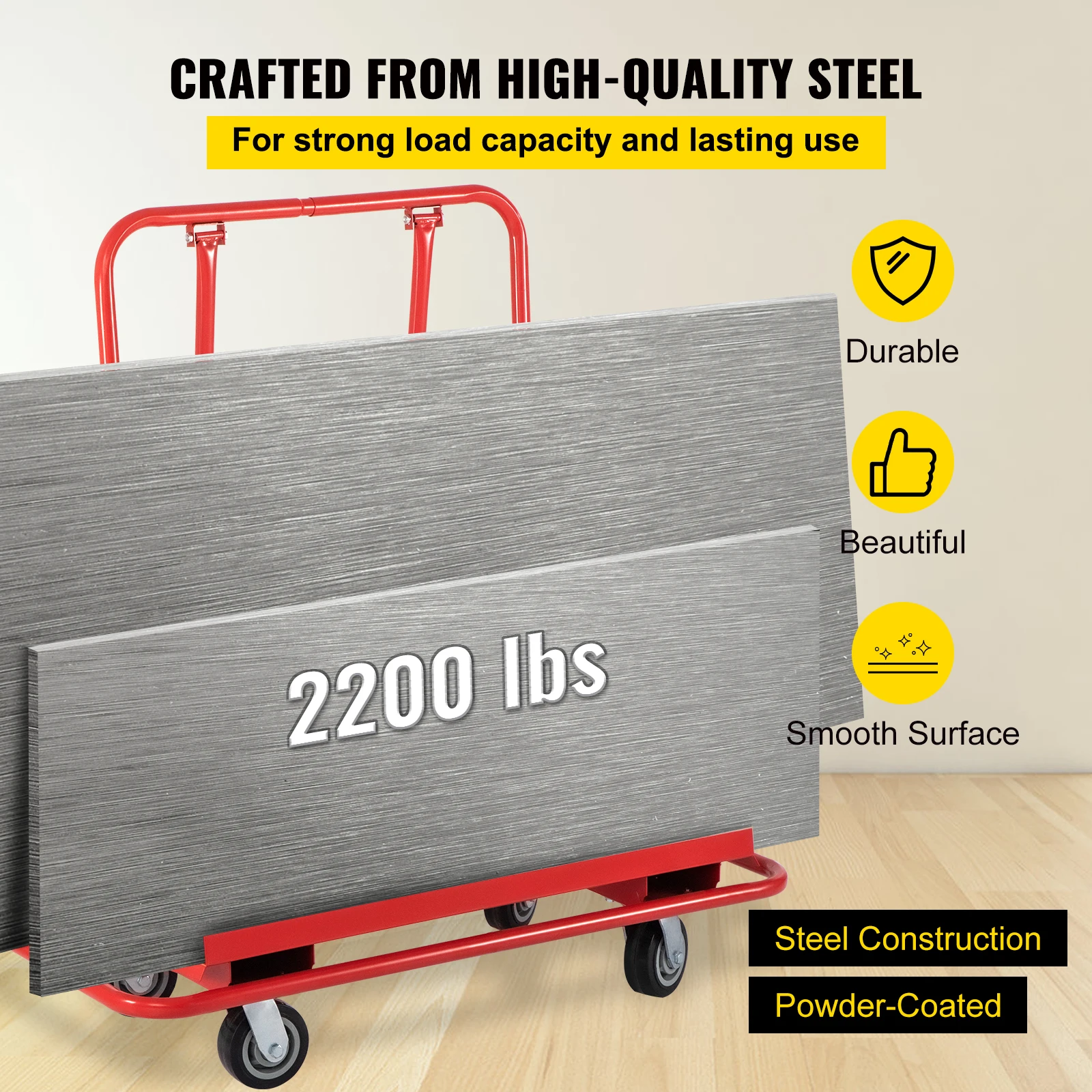 VEVOR-carrito de paneles de yeso de 45,3 "L × 21,7" W × 31,5 "H, carrito de láminas con capacidad de carga de 2200 LBS/1 tonelada, carrito resistente con cuatro ruedas de 5"