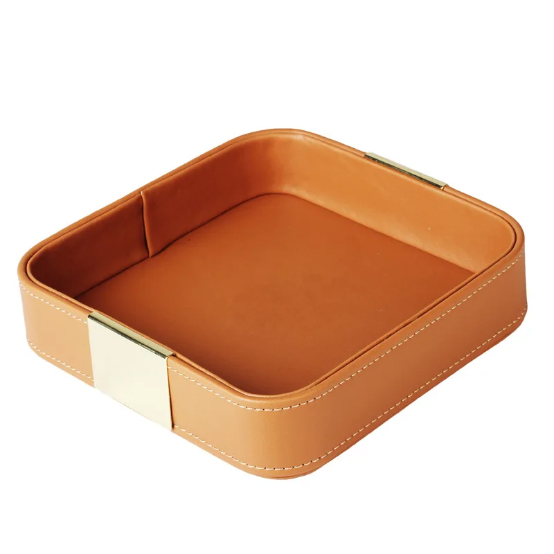 Valet Empty Pocket Luxury Multi Use Faux Leather EDC Organizer Receiver Tray to Store Small Things Hall Entrance Catchall Orange