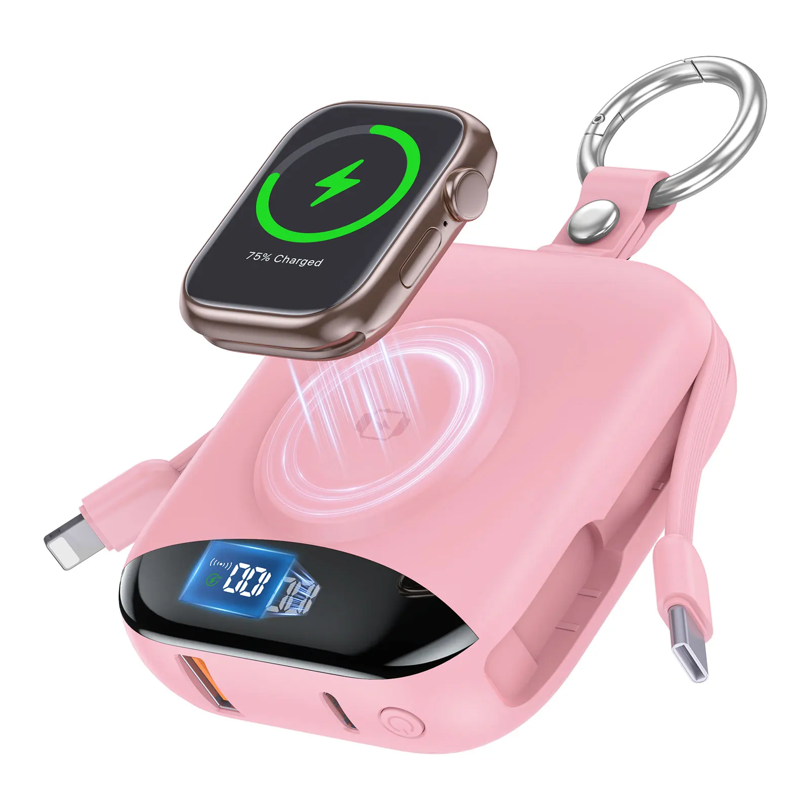 

Блок питания для быстрой зарядки 10000 мАч, 22,5 Вт со встроенными кабелями, портативное зарядное устройство 4-в-1 со светодиодным дисплеем, брелок для телефона IWatch