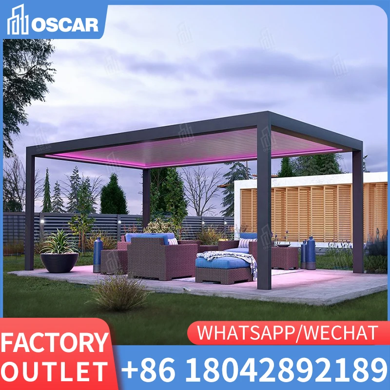 Garden house roof luxury aluminum electric bioclimatica framed opening and closing french pergola outdoor metal patio gazebo