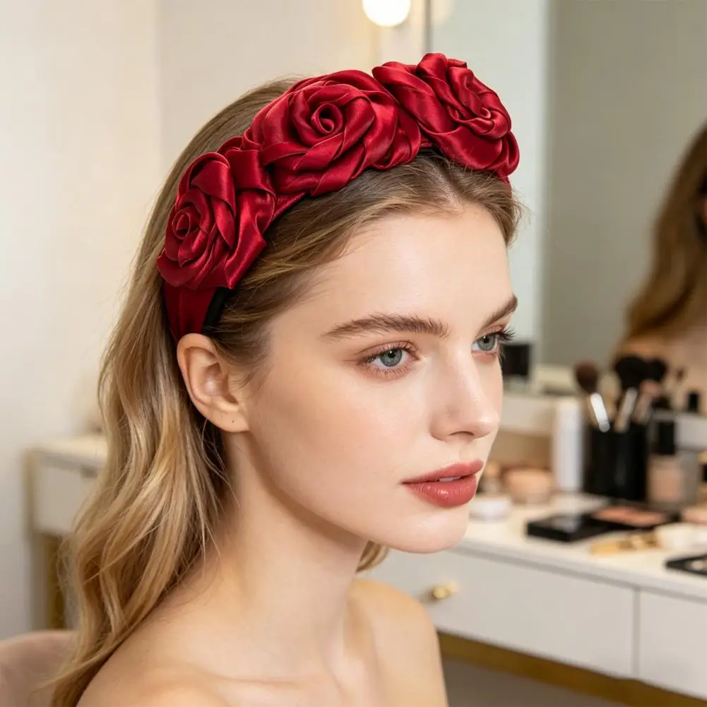 

Hair Hoop 3D Rose Flower Decor High Elasticity Wide Headband Women Versatile Headband Daily Party Outing Hair Women Hair Accesso