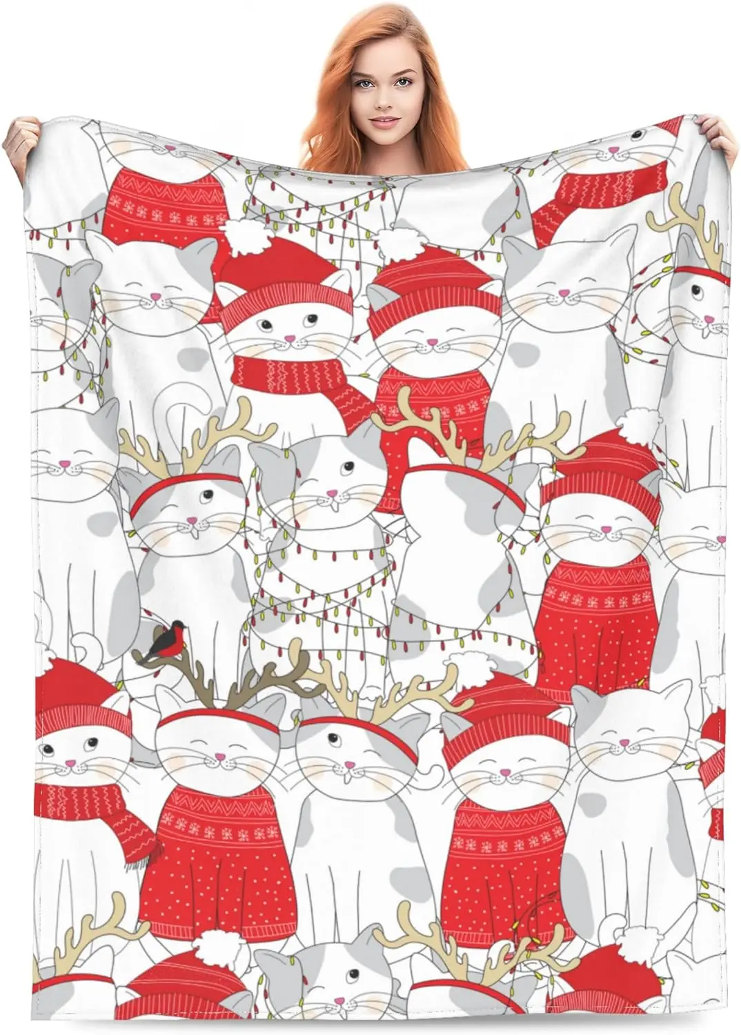 

Christmas Cats Blanket for Women Men Soft Warm Cats Throw Blankets for Couch Sofa Bed Gifts Picnic Home Blankets for Beds