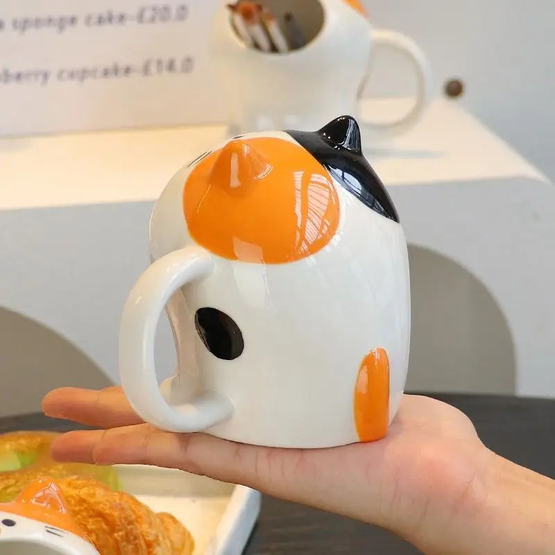 Multi Purpose Cute Cat Cup Funny Big Mouth Cat Ceramic Mug Exquisite Gift Box With Straw Breakfast Cup Kitchen Decor Mug Cup