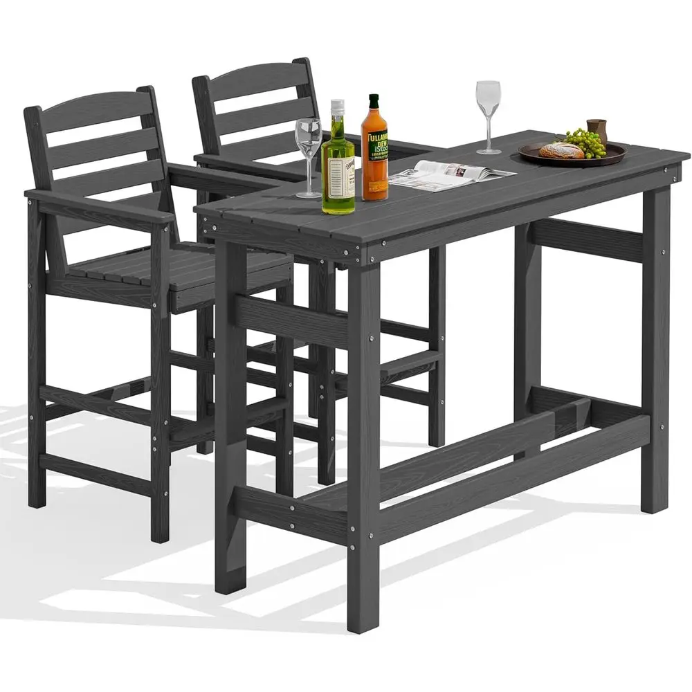 

Weather-Resistant Grey Outdoor Bar Set with 2 Chairs & High Table for Patio or Poolside