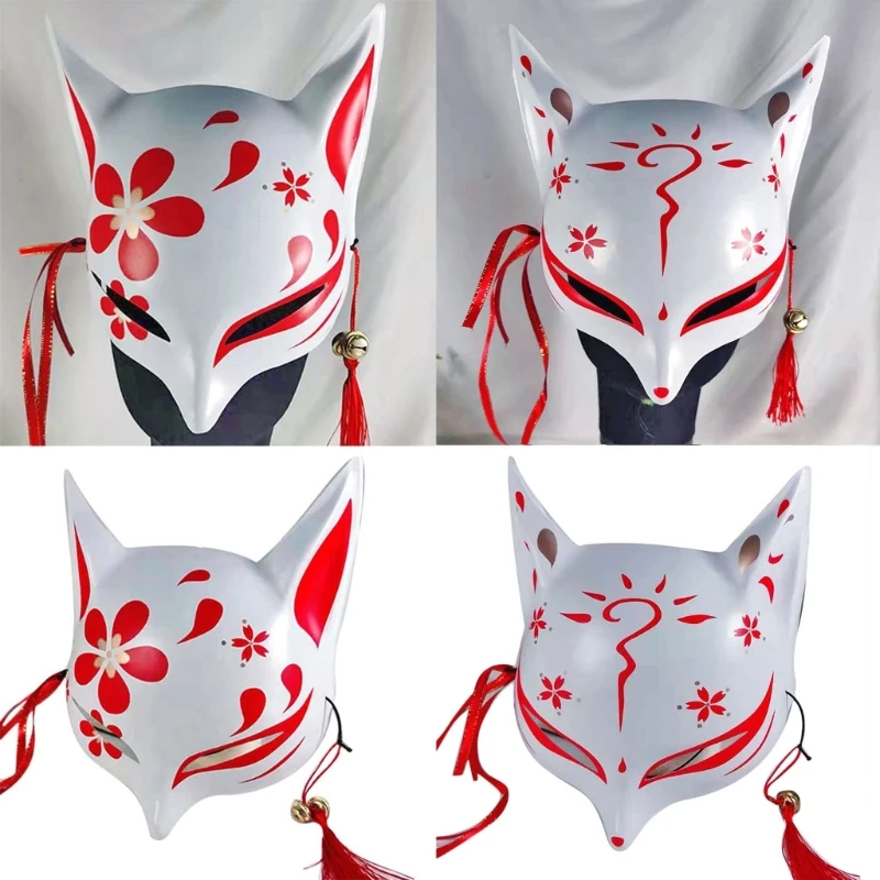 Kitsune  Masks for Cosplay Japanese  Traditional Halloween Party Costume Accessories with Adjustable Bandage