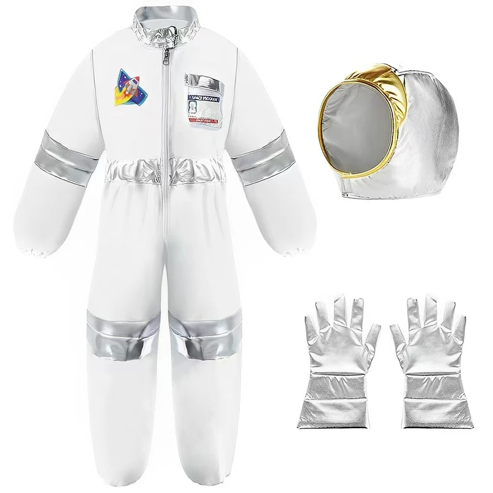 Astronaut Costume for Kids Space Pilot Jumpsuit with Helmet Pretend Dress Up Role Play Set Birthday Gifts Boys Girls