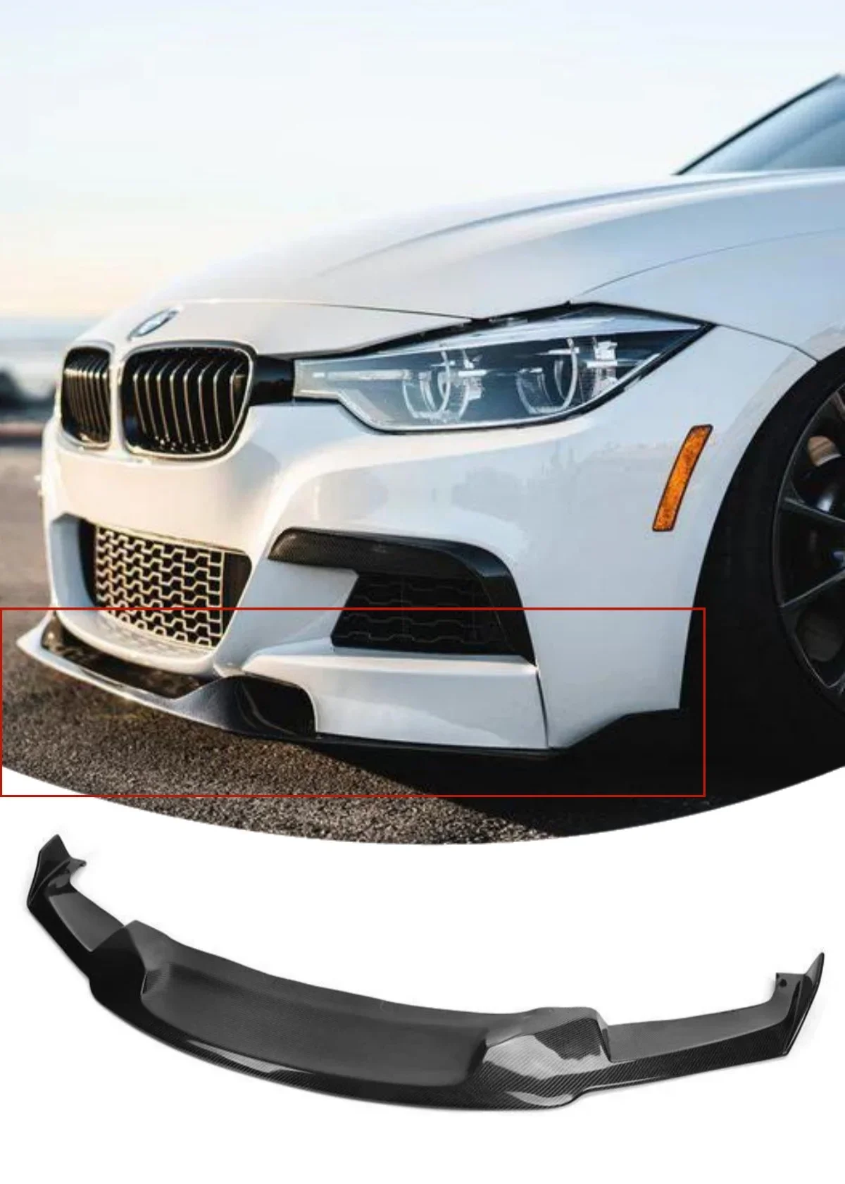 MAD Style Real Carbon Fiber Front Lip - Suitable for BMW F30 F35 3 Series 2013-2018 Dry Carbon Fiber Front Bumper Lip