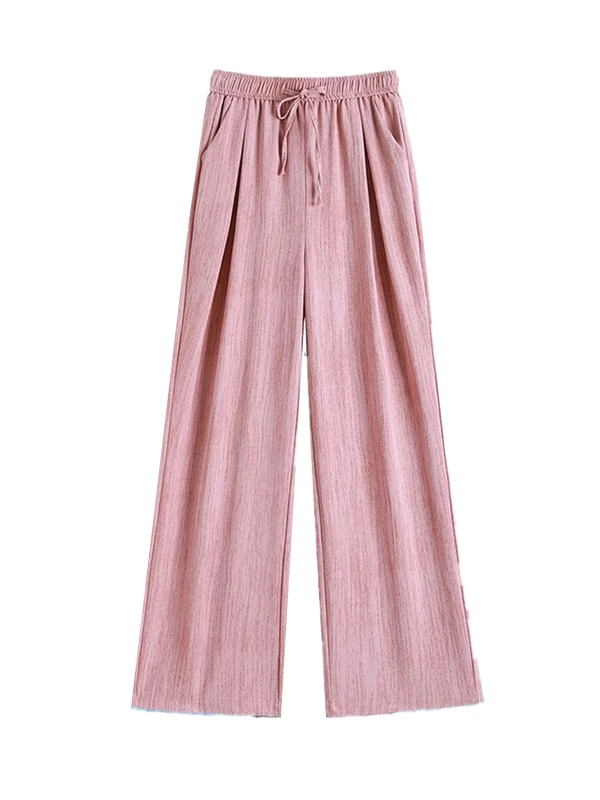 Pantalon à jambes larges en soie glacée pour femmes, drapé, taille haute, droit, décontracté, paresseux, longueur au sol, Cool, été