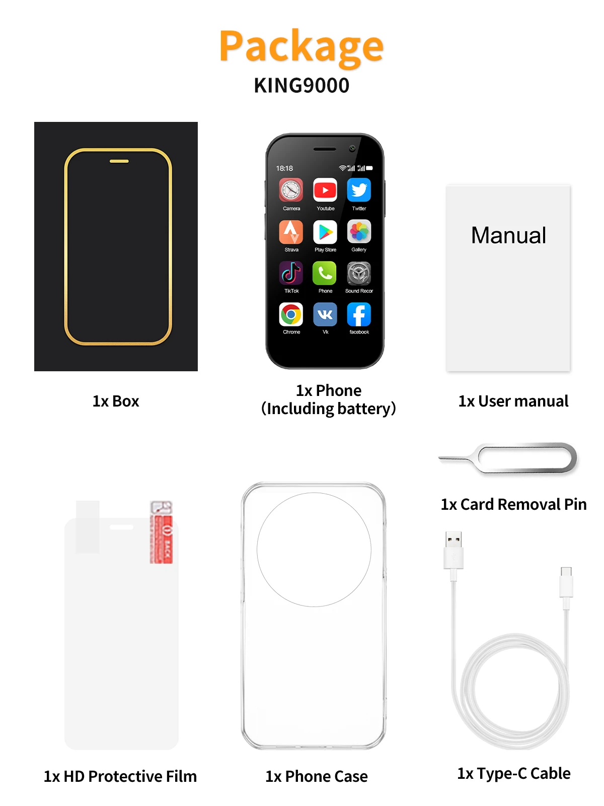 Global Version KING9000 4G Mini Smartphone 3.0" Dual SIM 16GB+2GB Android OS Google Play Original Small Mobile Phone Google Play