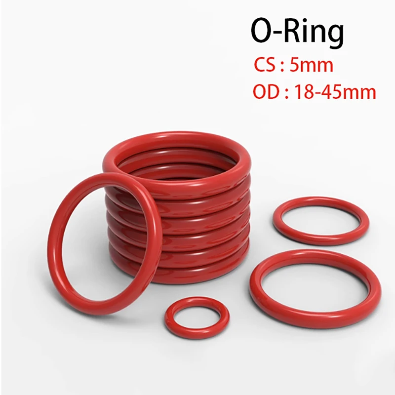 CS 5 мм красное пищевое силиконовое уплотнительное кольцо, наружный диаметр 18-45 мм, уплотнительное кольцо, уплотнительная прокладка, устойчивая к коррозии, износу и высоким температурам