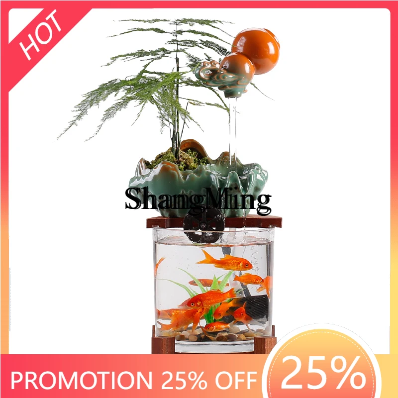 

ZYY creative hanging pot water circulation water ornament ecological glass fish tank lucky small household