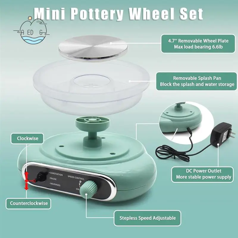 AED6-Mini Pottery Wheel,4.7-Inch Pottery Wheel For Teen And Adult Beginners, 3 Lbs Air-Drying Clay,Home DIY Craft Kit Us Plug
