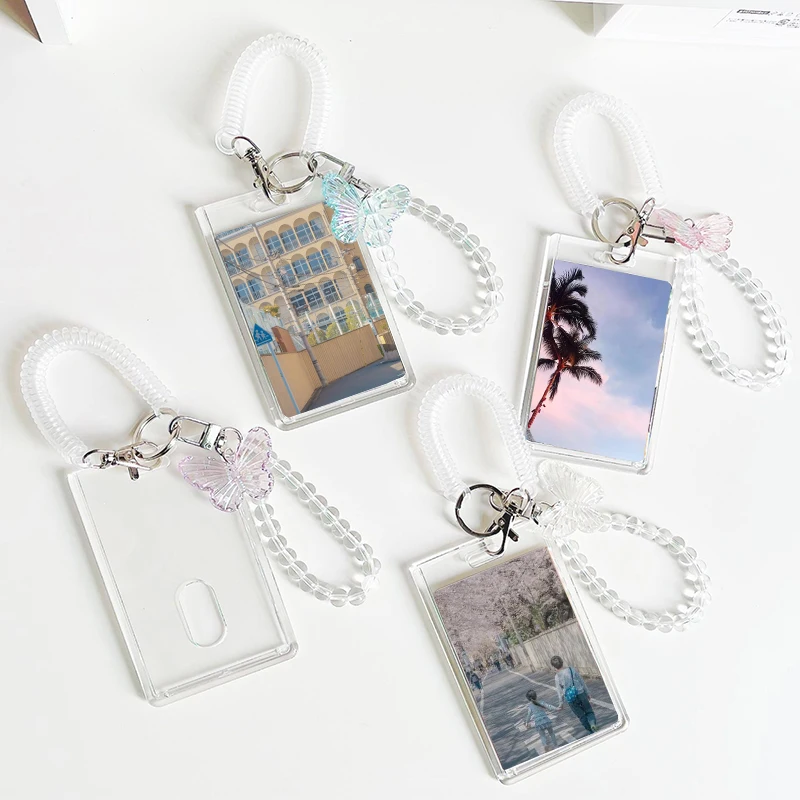 Cartoon Photocards Protector Bag Pendant Keychain Photo Frame Card Sleeve Idol Photo Sleeve With Elastic Rope INS Cute