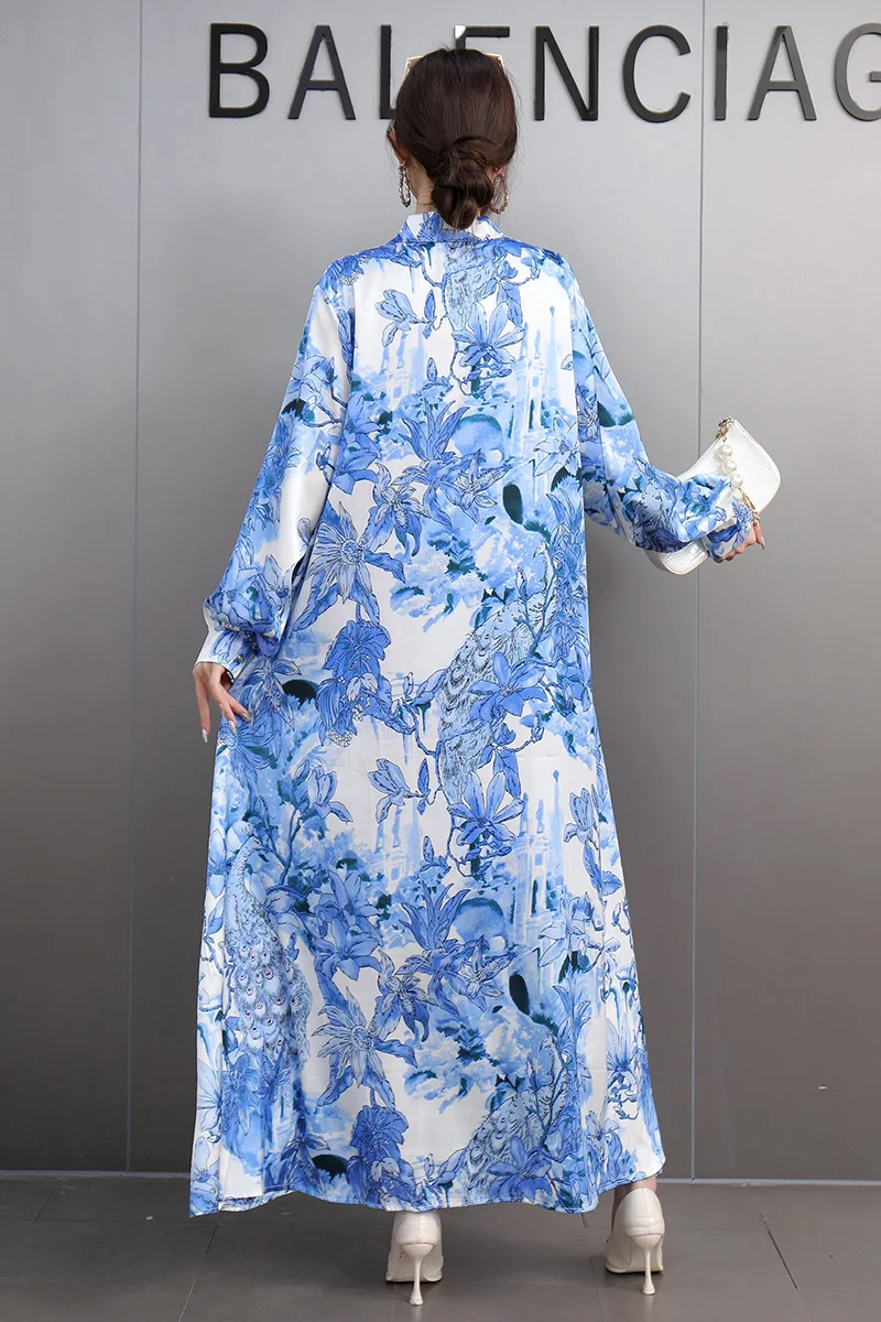 2025 Spring New Fashion Elegant Printed Loose Shirts Long Dress Women Long Sleeve Dress Female Wholesale J722