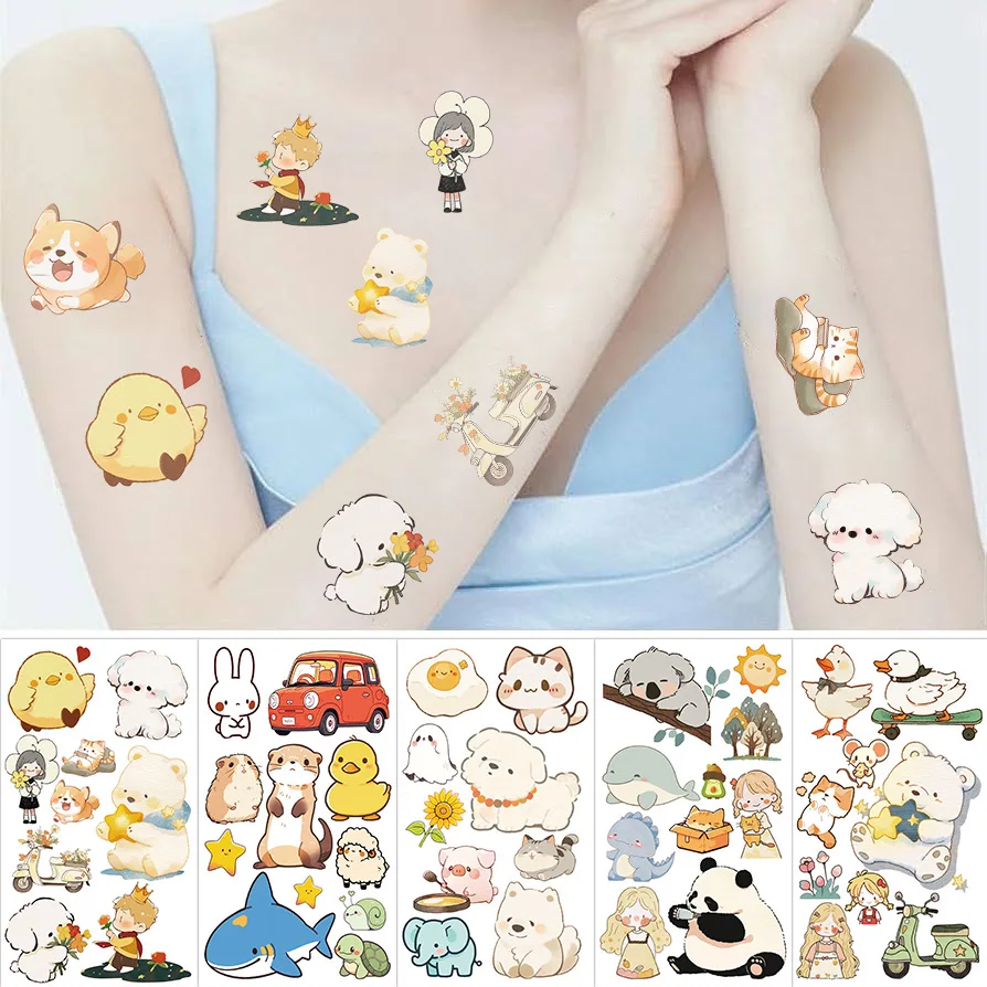 10 Uds. De pegatinas de tatuaje de animales de dibujos animados bonitos, tatuajes temporales impermeables Kawaii para niños, juguete para fiesta de cumpleaños, regalo de recompensa